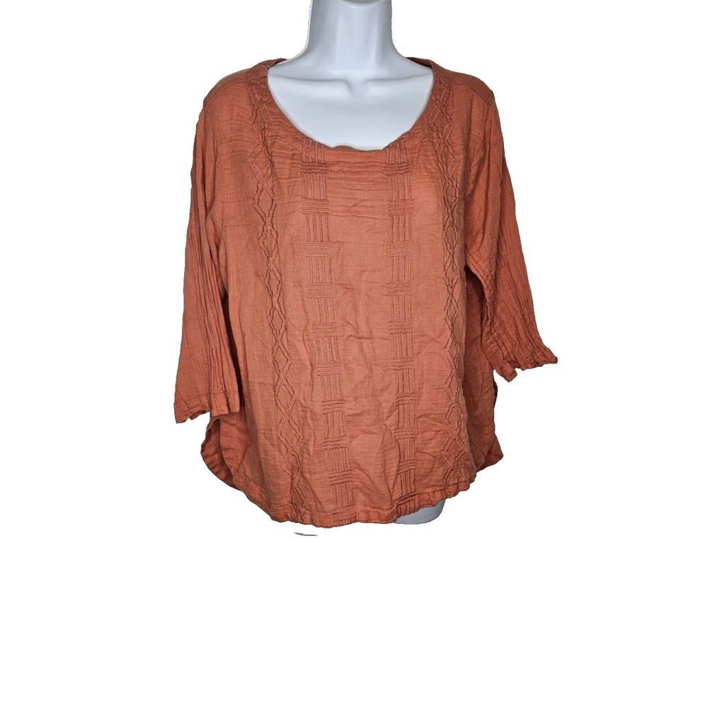 Old Navy Women's XL Rust Orange 100% Cotton Boho Peasant Blouse 3/4‎ Sleeve Top